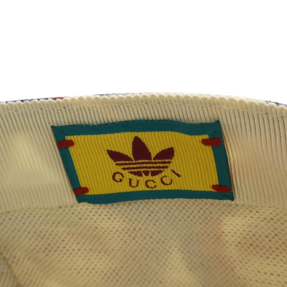 GUCCI(グッチ) ×adidas Trefoil Print Baseball アディダス トレフォイルロゴ プリント 総柄 キャンバス レザー 6パネル ベースボールキャップ レッド/ブルー 696485