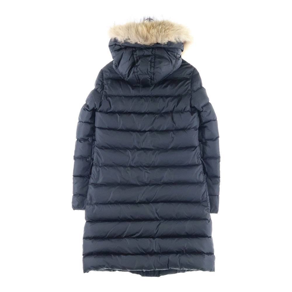 MONCLER(モンクレール) MERIN ファーフーデッド ワッペンロゴ ジップアップ ダウン ロング ジャケット コート ブラック レディース 020934931296 54155
