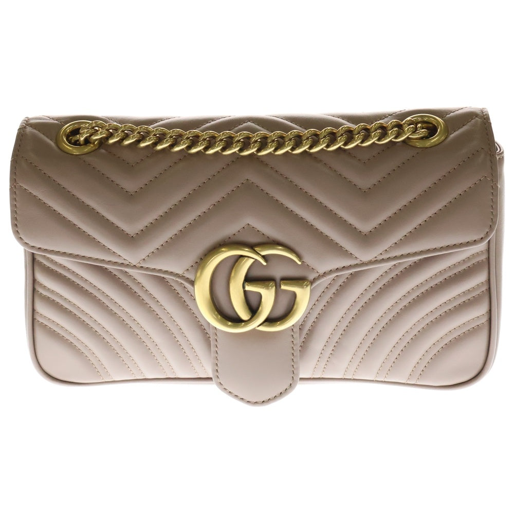 GUCCI(グッチ) GGマーモント キルティング チェーンショルダーバッグ ハンドバッグ ゴールド金具 ピンクベージュ レザー 443497