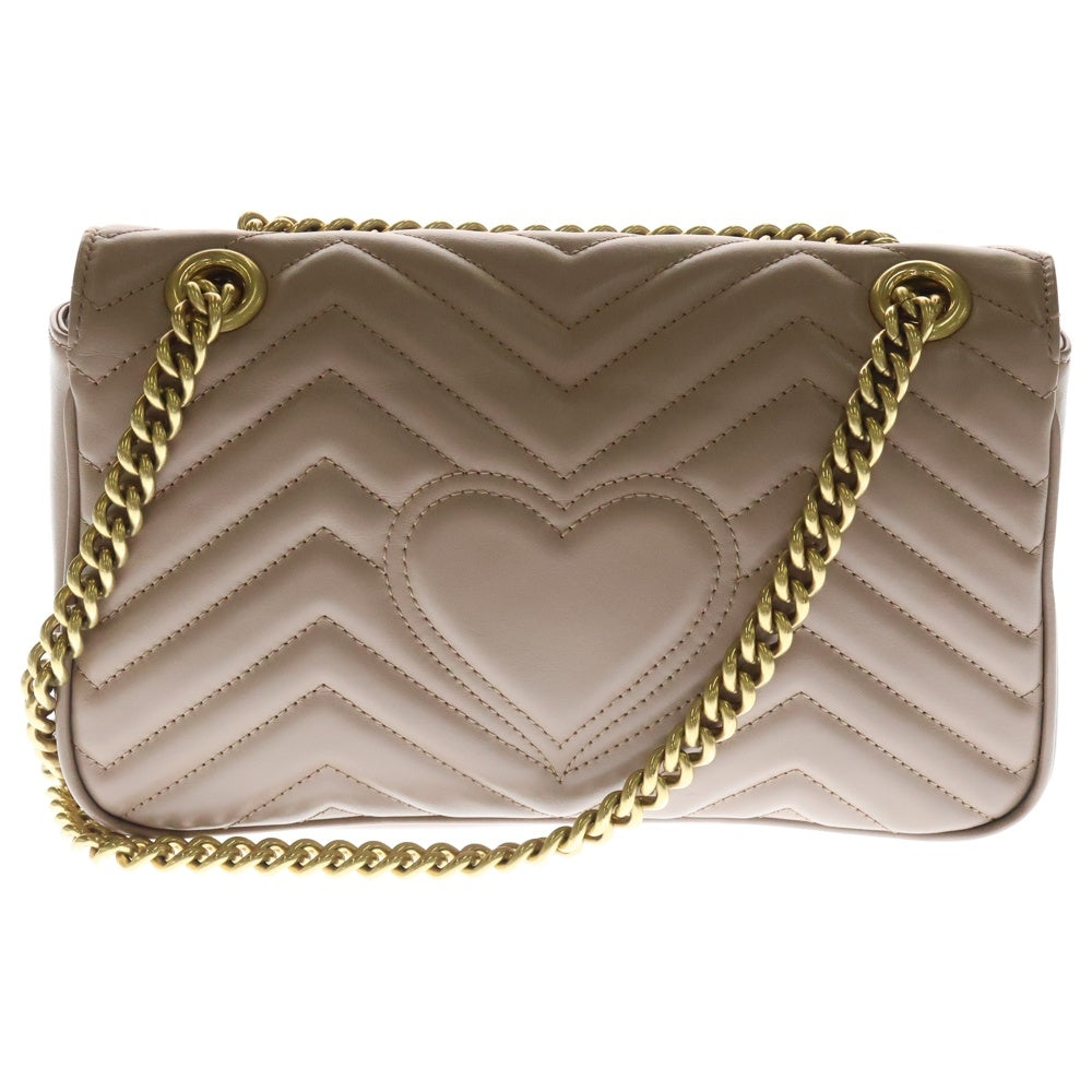 GUCCI(グッチ) GGマーモント キルティング チェーンショルダーバッグ ハンドバッグ ゴールド金具 ピンクベージュ レザー 443497