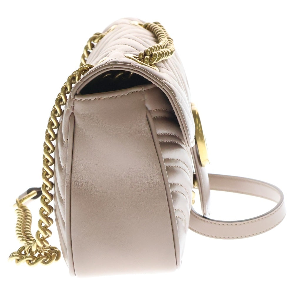 GUCCI(グッチ) GGマーモント キルティング チェーンショルダーバッグ ハンドバッグ ゴールド金具 ピンクベージュ レザー 443497