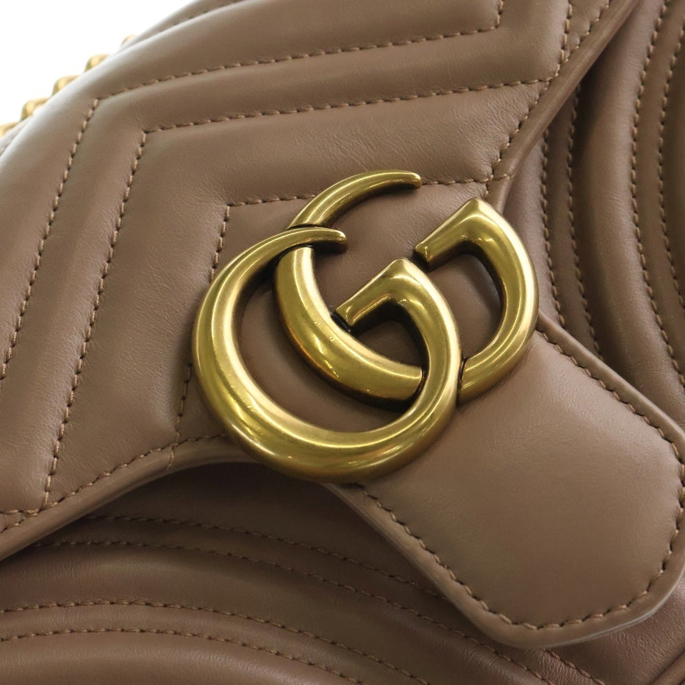 GUCCI(グッチ) GGマーモント キルティング チェーンショルダーバッグ ハンドバッグ ゴールド金具 ピンクベージュ レザー 443497