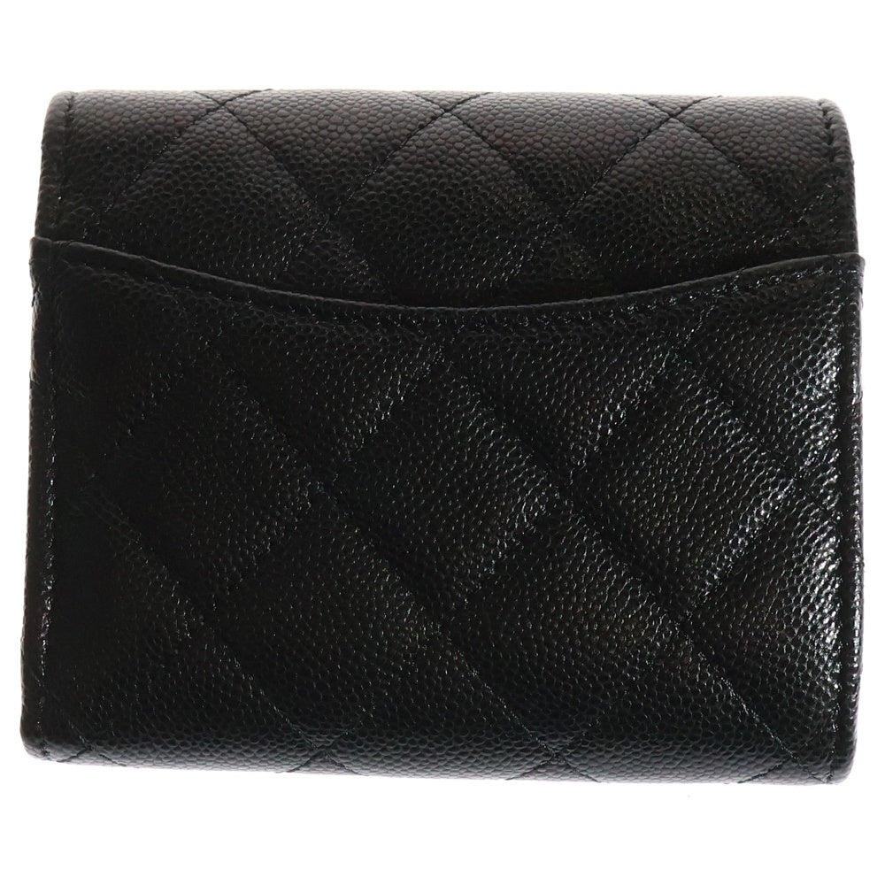 CHANEL(シャネル) マトラッセ クラシック ココマーク キャビアスキン レザー スモールフラップ コンパクトウォレット 三つ折り財布 ゴールド金具 ブラック