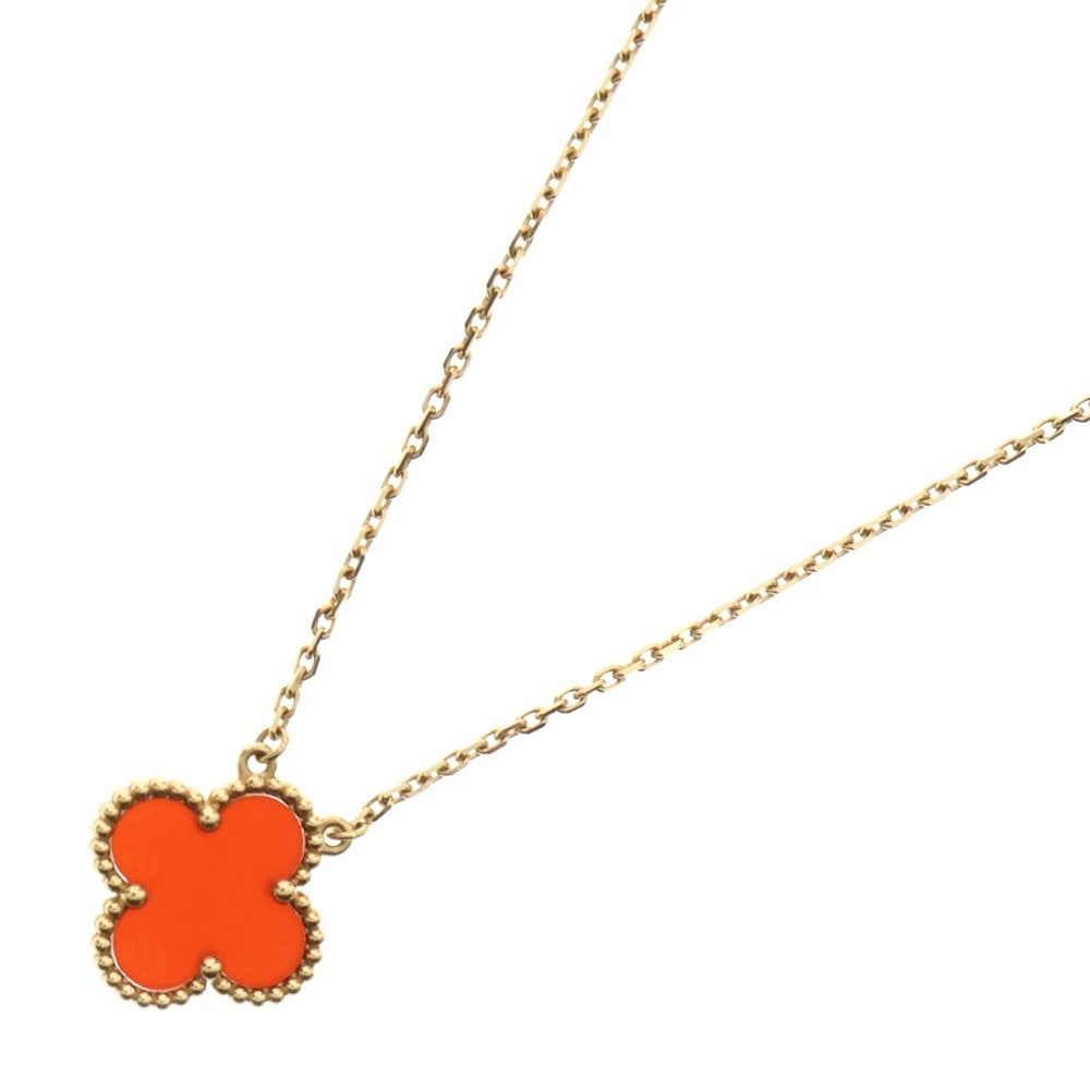 Van Cleef & Arpels(ヴァンクリーフアンドアーペル) ヴィンテージアルハンブラ カーネリアン ネックレス Au750YG イエローゴールド/ワインレッド レディース VCARD38500