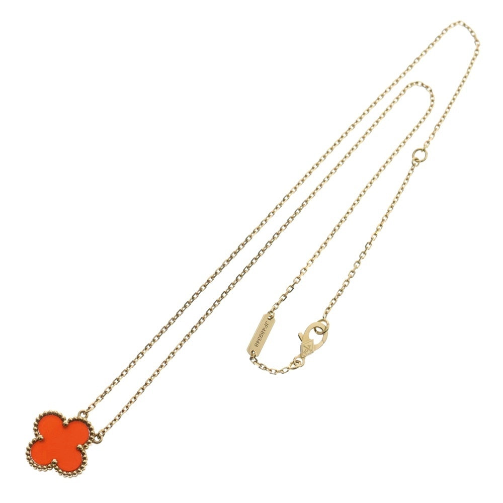 Van Cleef & Arpels(ヴァンクリーフアンドアーペル) ヴィンテージアルハンブラ カーネリアン ネックレス Au750YG イエローゴールド/ワインレッド レディース VCARD38500