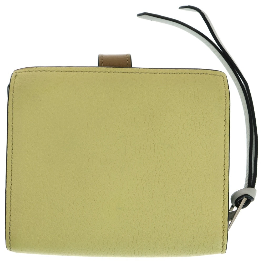 LOEWE(ロエベ) バーティカルウォレット スモール コンパクトウォレット 二つ折り財布 シルバー金具 アナグラム ライトイエロー×ブラウン