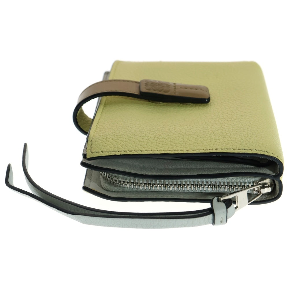 LOEWE(ロエベ) バーティカルウォレット スモール コンパクトウォレット 二つ折り財布 シルバー金具 アナグラム ライトイエロー×ブラウン