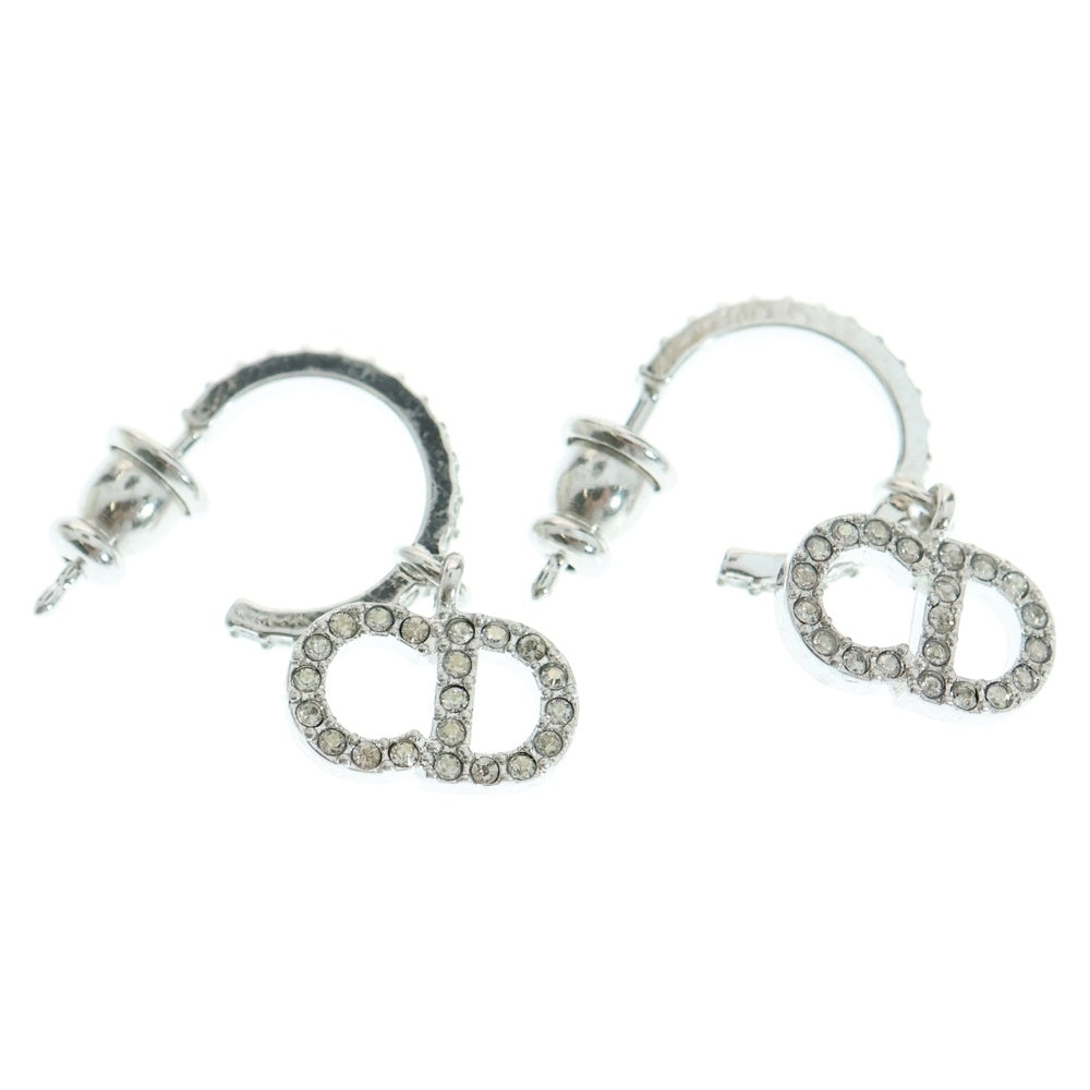 Christian Dior(クリスチャンディオール) CDロゴ ラインストーン フープ ドロップピアス シルバー