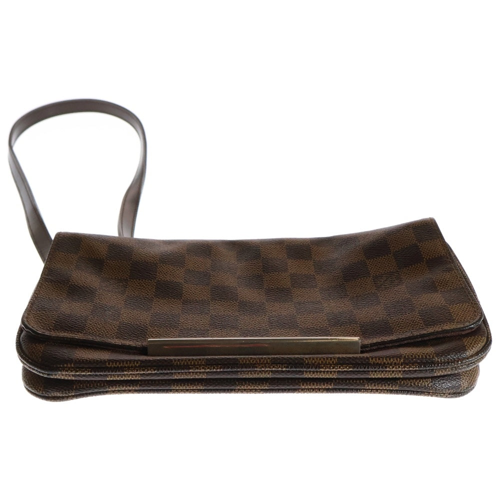 LOUIS VUITTON(ルイヴィトン) ホクストンPM ダミエ エベヌ ロゴプレート PVC レザー ショルダーバッグ ゴールド/シルバー金具 ブラウン N41257