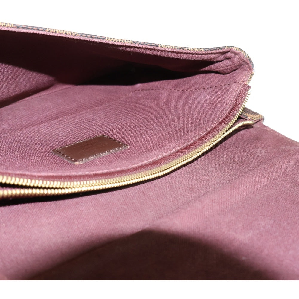 LOUIS VUITTON(ルイヴィトン) ホクストンPM ダミエ エベヌ ロゴプレート PVC レザー ショルダーバッグ ゴールド/シルバー金具 ブラウン N41257