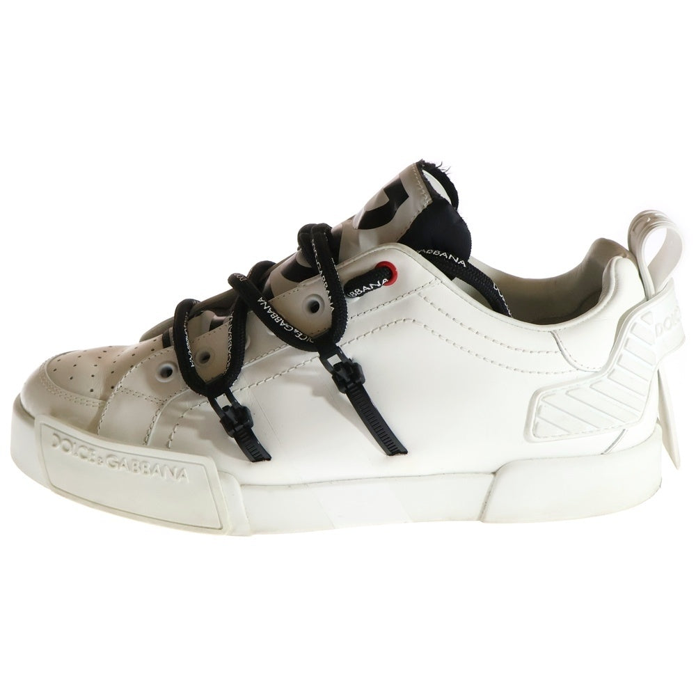 DOLCE & GABBANA(ドルチェアンドガッバーナ) PORTOFINO ポルトフィーノ ロゴプリント レザー ラバー レースアップ ローカットシューズ スニーカー ホワイト