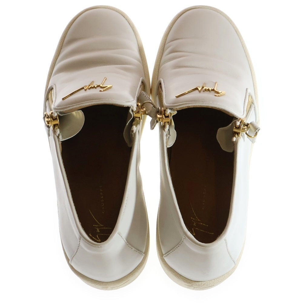 GIUSEPPE ZANOTTI(ジュゼッペ ザノッティ) MAY LONDON メイ ロンドン ロゴプレート レザー ジップ ローカットシューズ スニーカー ゴールド金具 ホワイト