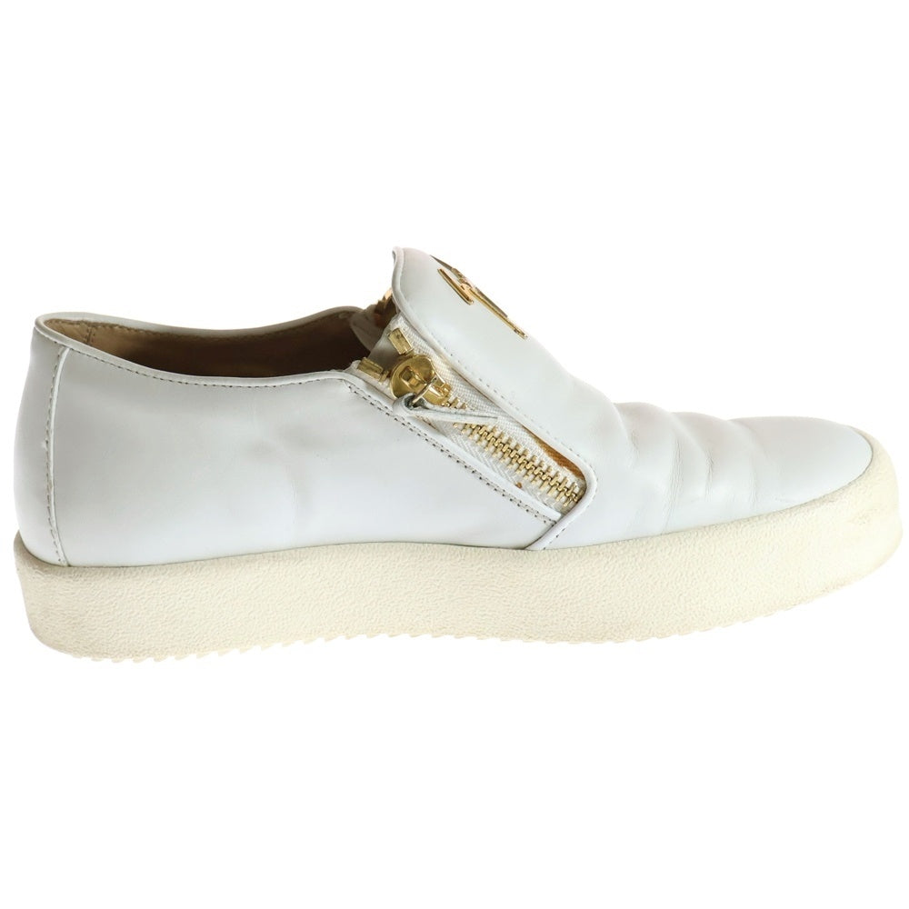 GIUSEPPE ZANOTTI(ジュゼッペ ザノッティ) MAY LONDON メイ ロンドン ロゴプレート レザー ジップ ローカットシューズ スニーカー ゴールド金具 ホワイト