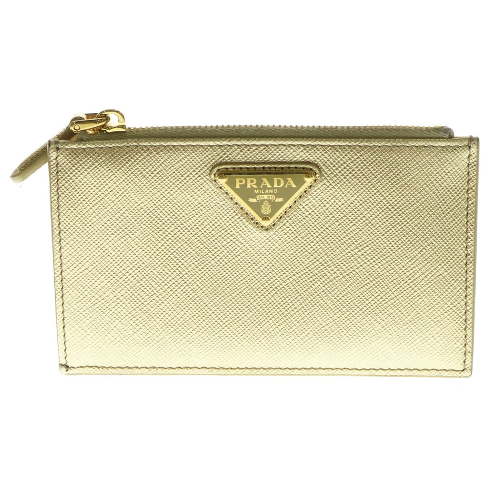 PRADA(プラダ) サフィアーノ カードケース フラグメントケース 小物入れ ゴールド レザー 三角ロゴ