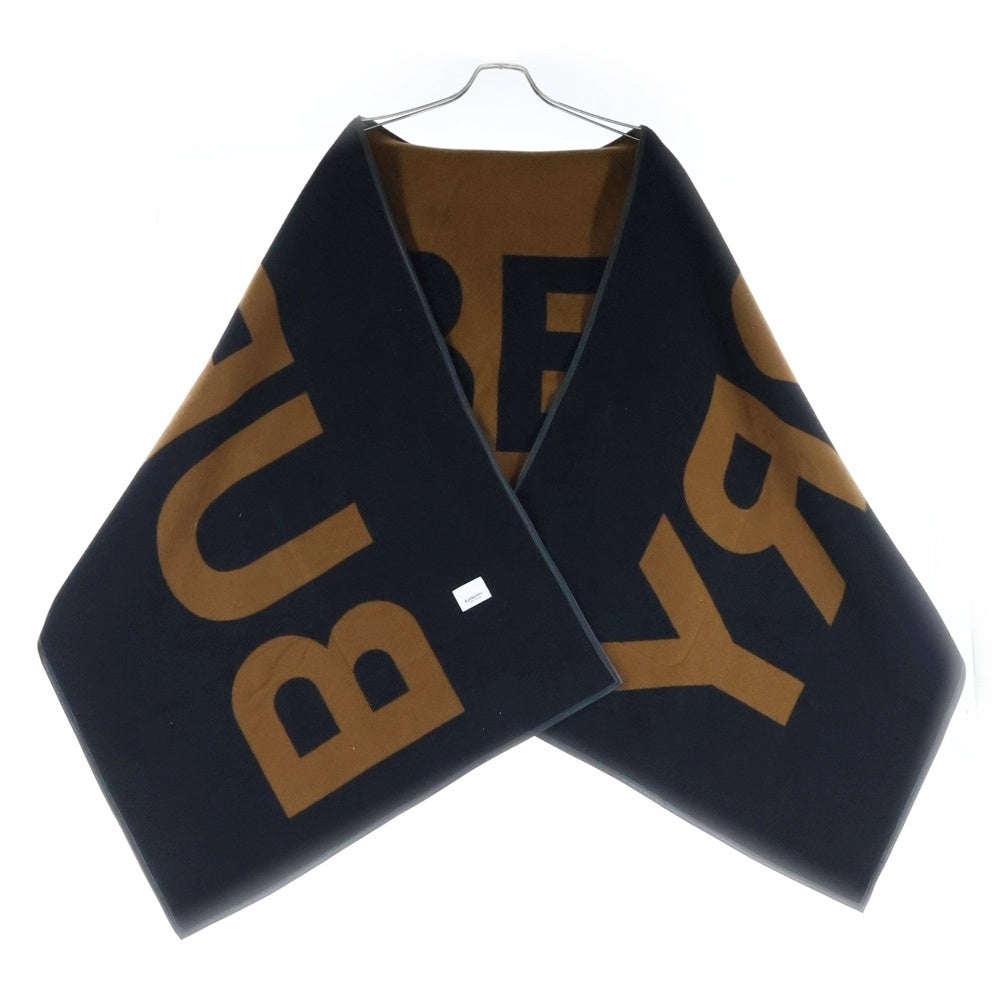 BURBERRY(バーバリー) ビッグロゴ ジャガード ラムレザーパイピング ウール フーデッド ケープ ポンチョ ブラウン/ブラック 8022770