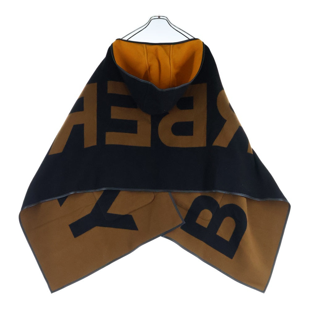 BURBERRY(バーバリー) ビッグロゴ ジャガード ラムレザーパイピング ウール フーデッド ケープ ポンチョ ブラウン/ブラック 8022770