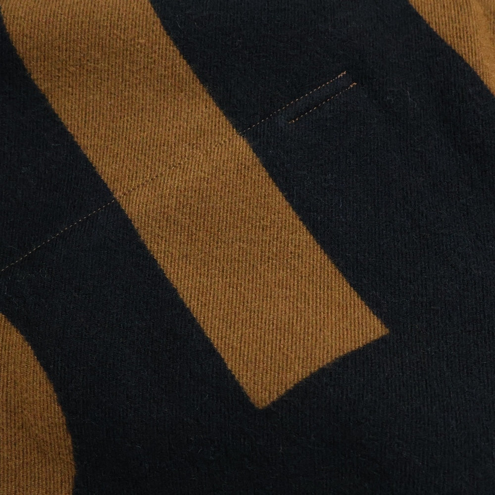 BURBERRY(バーバリー) ビッグロゴ ジャガード ラムレザーパイピング ウール フーデッド ケープ ポンチョ ブラウン/ブラック 8022770