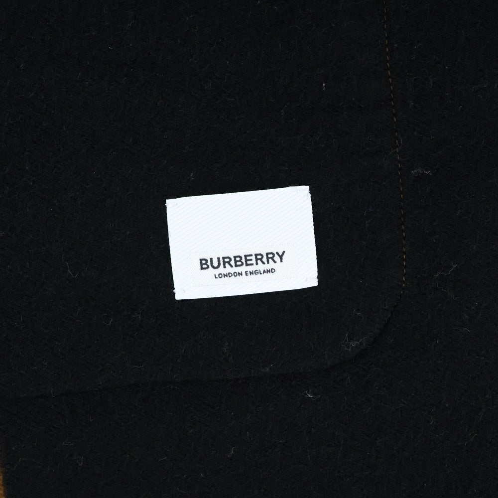 BURBERRY(バーバリー) ビッグロゴ ジャガード ラムレザーパイピング ウール フーデッド ケープ ポンチョ ブラウン/ブラック 8022770