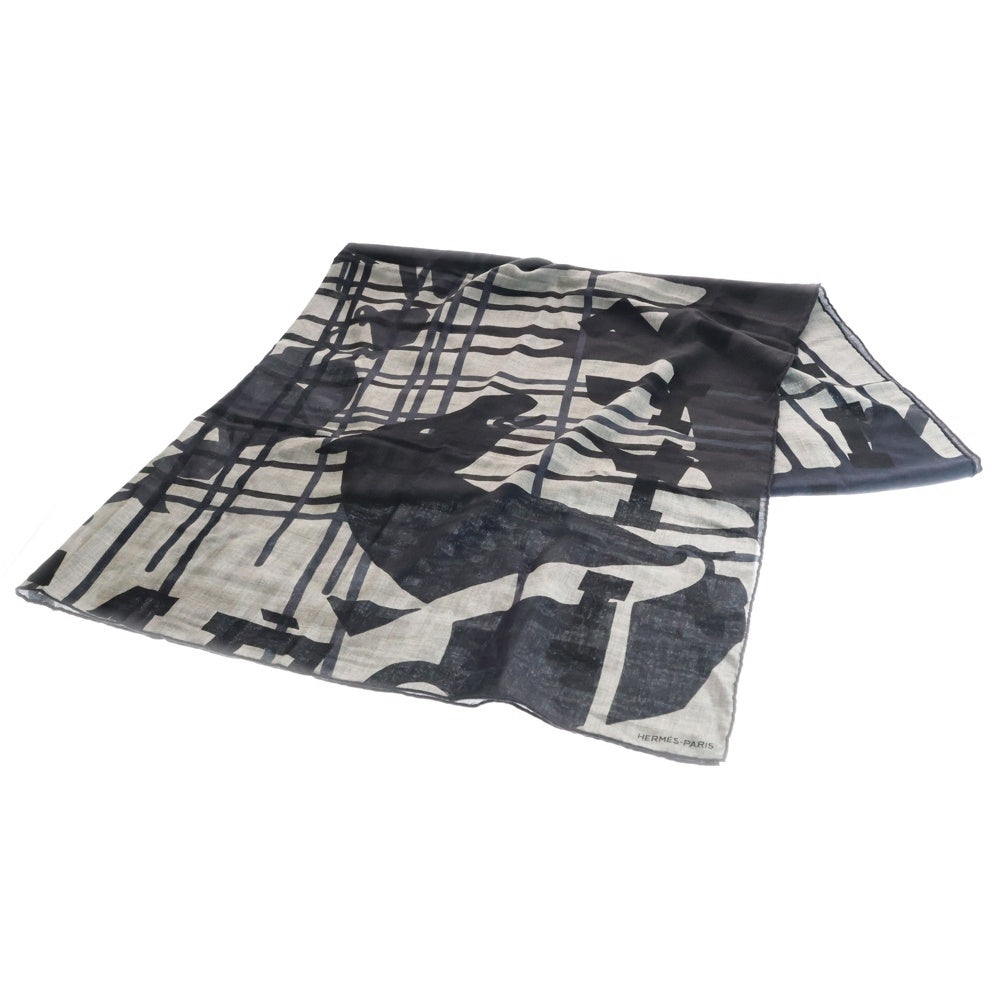 HERMES(エルメス) IMPRIMEUR FOR LIQUID PUZZLE カレジェアン140 シルク混 カシミヤ スカーフ ストール グレー/ネイビー