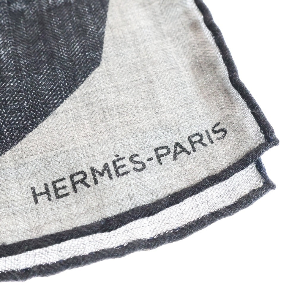 HERMES(エルメス) IMPRIMEUR FOR LIQUID PUZZLE カレジェアン140 シルク混 カシミヤ スカーフ ストール グレー/ネイビー