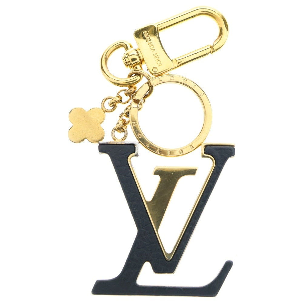 LOUIS VUITTON(ルイヴィトン) ポルトクレLVカプシーヌ キーリング バッグチャーム キーホルダー ブラック×ゴールド レザー GP M63080
