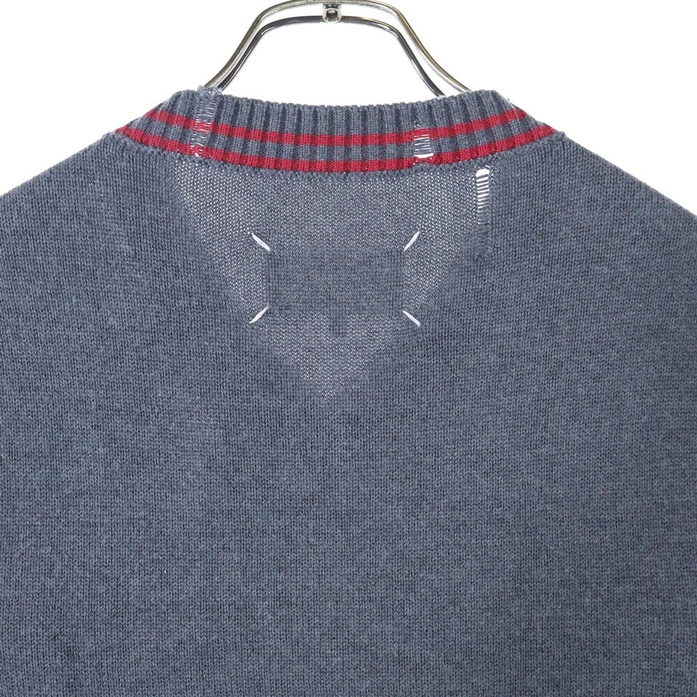 Maison Margiela 0(メゾンマルジェラ) 20SS 白タグ カシミヤ混 コットン ダメージ加工 Vネック ノースリーブ ニットベスト セーター グレー S29HA0563