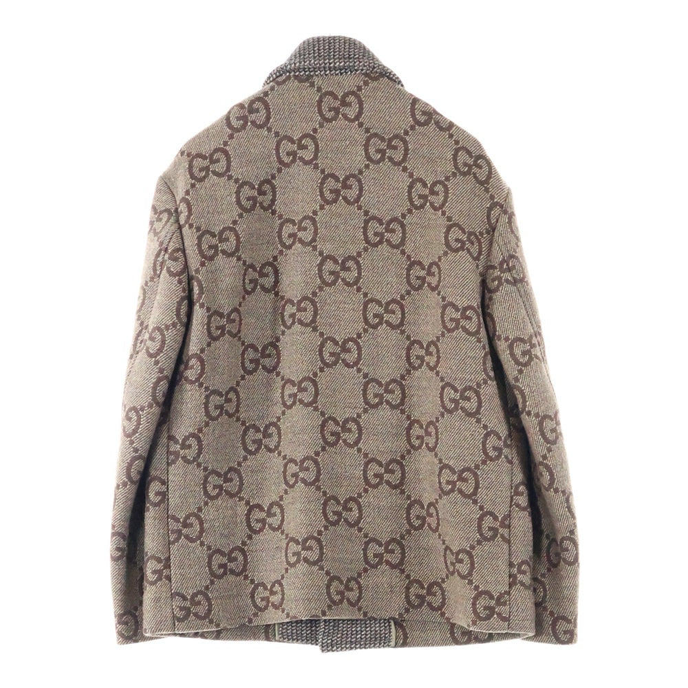 GUCCI(グッチ) マキシGG ジャカード 総柄 ウール ステンカラー ジャケット ショート コート ブラウン 770760