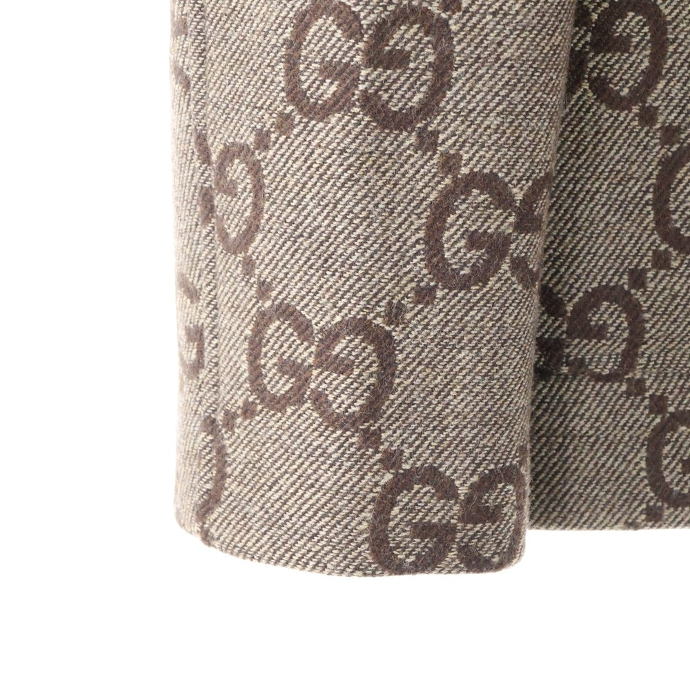 GUCCI(グッチ) マキシGG ジャカード 総柄 ウール ステンカラー ジャケット ショート コート ブラウン 770760
