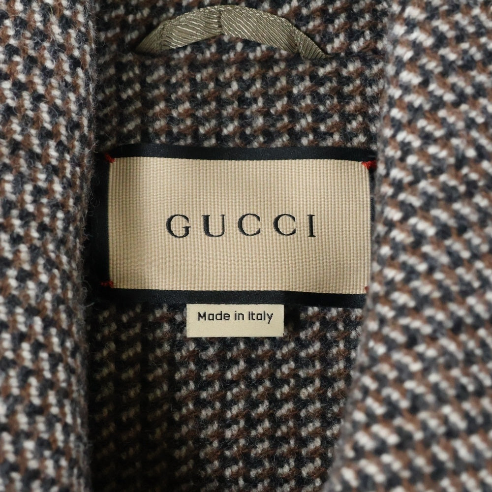 GUCCI(グッチ) マキシGG ジャカード 総柄 ウール ステンカラー ジャケット ショート コート ブラウン 770760