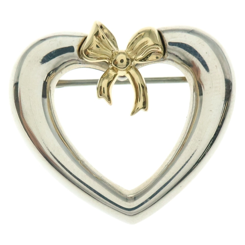 TIFFANY&Co(ティファニー) ハートリボンブローチ ピンバッジ シルバー×ゴールド