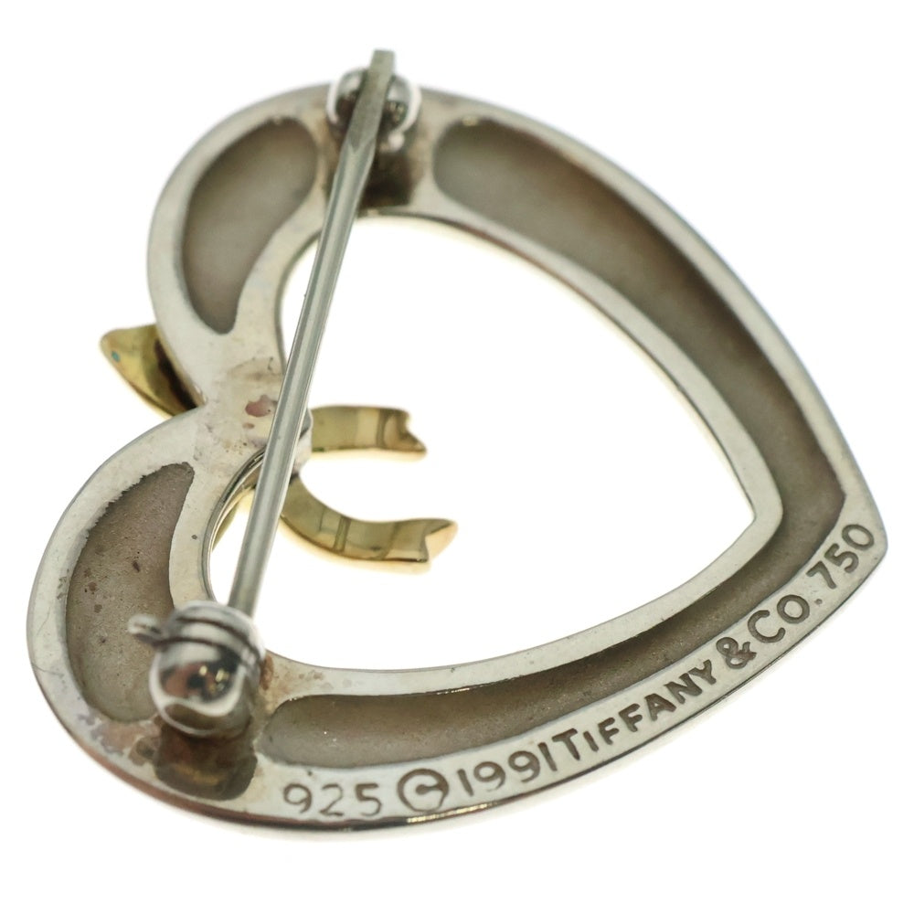 TIFFANY&Co(ティファニー) ハートリボンブローチ ピンバッジ シルバー×ゴールド