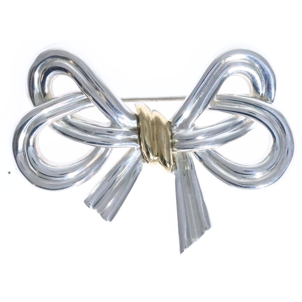 TIFFANY&Co(ティファニー) リボンモチーフ ブローチ バッジ シルバー×ゴールド