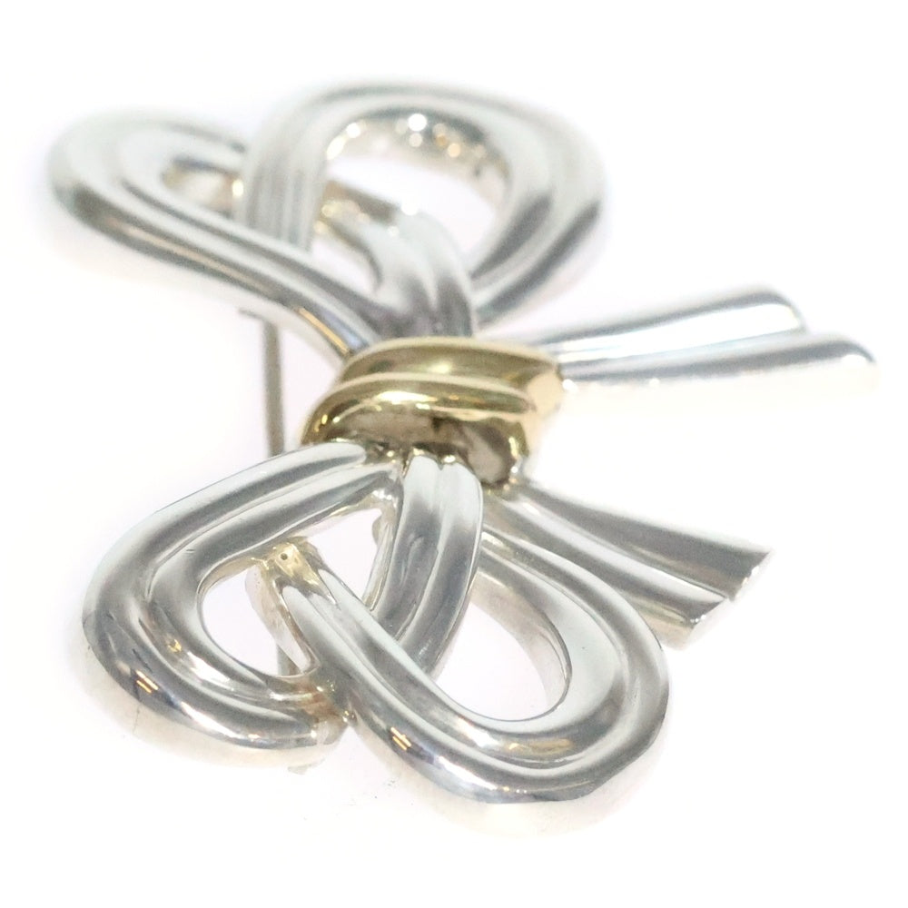 TIFFANY&Co(ティファニー) リボンモチーフ ブローチ バッジ シルバー×ゴールド