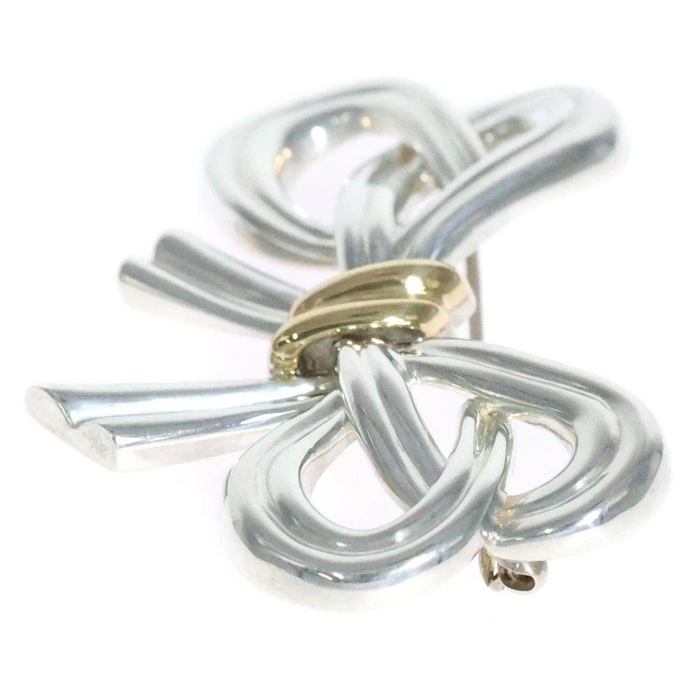 TIFFANY&Co(ティファニー) リボンモチーフ ブローチ バッジ シルバー×ゴールド