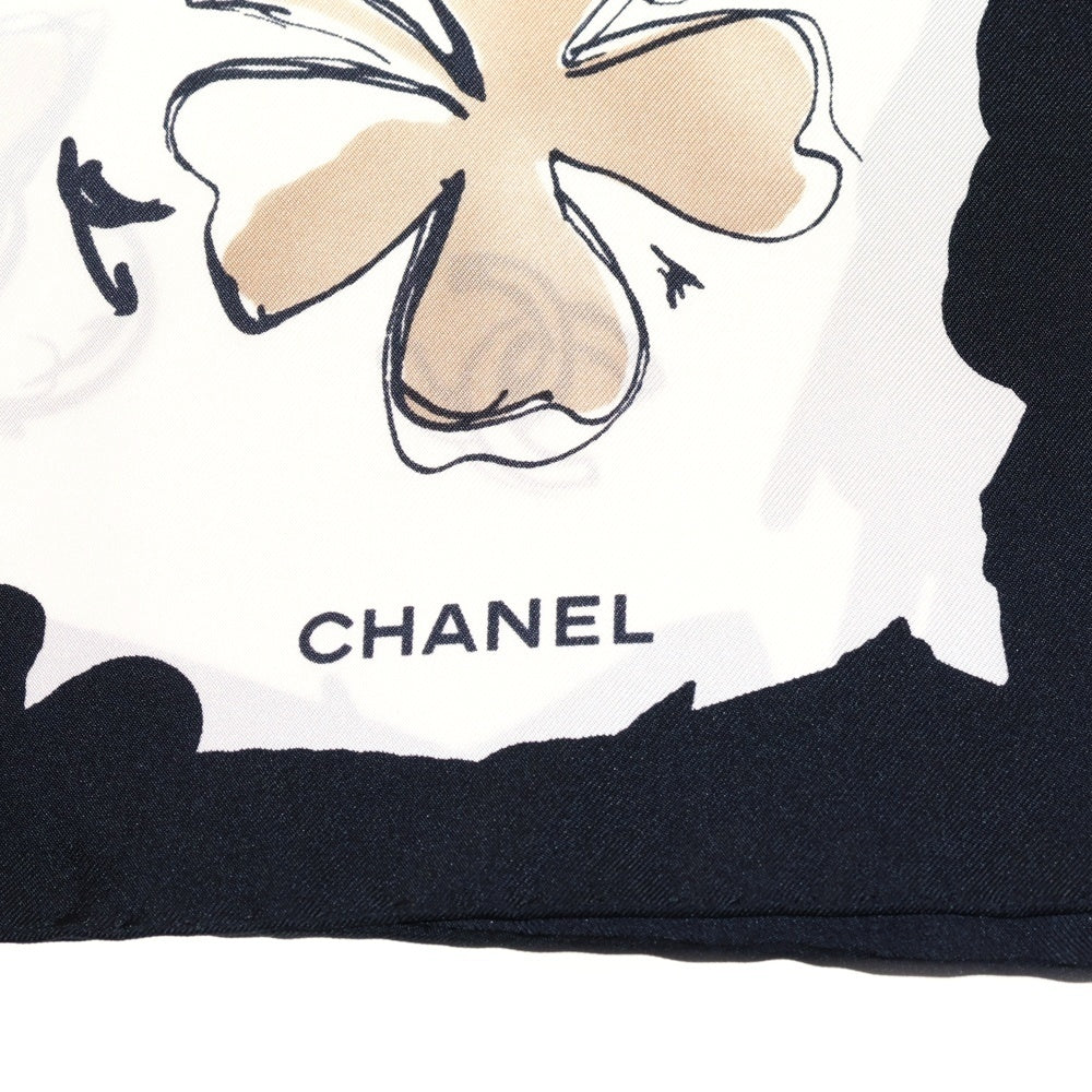 CHANEL(シャネル) カメリア総柄 シルク スカーフ ブラック