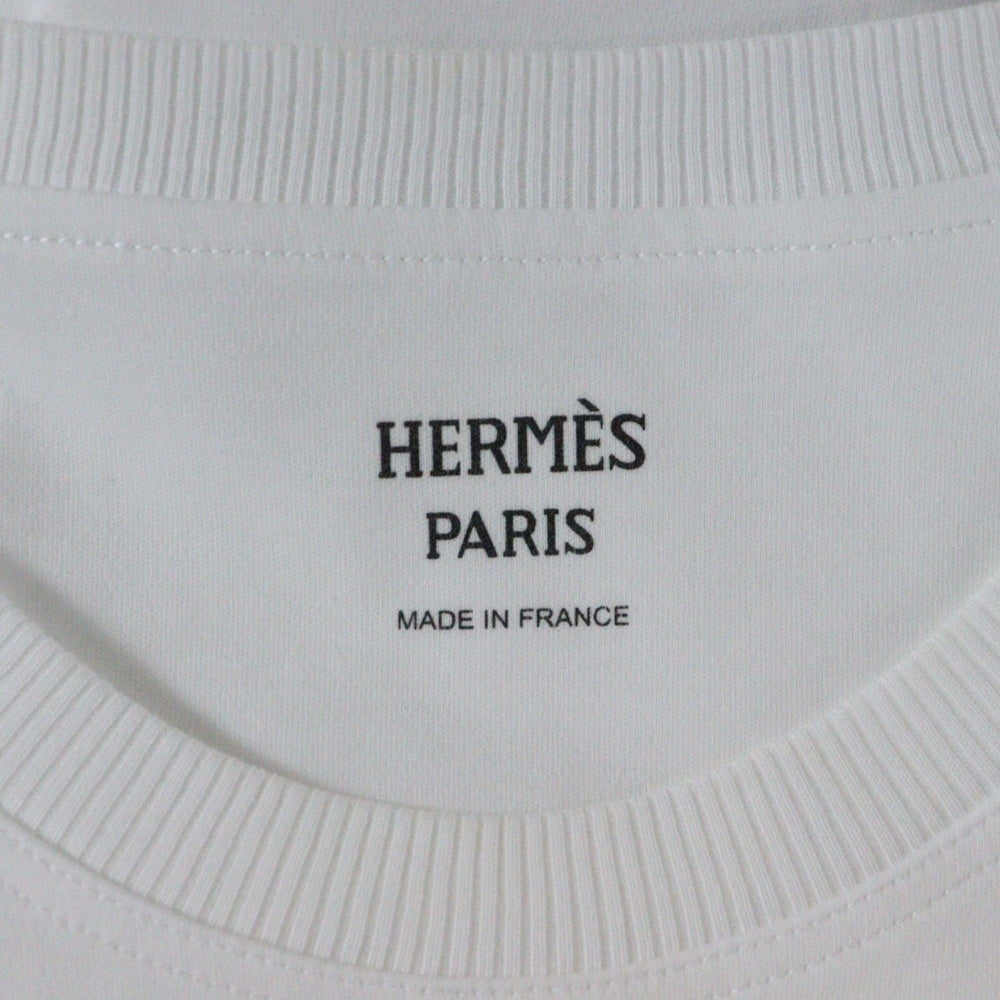 HERMES(エルメス) カルトゥッシュ 馬具 チェーンプリント クルーネック 半袖Tシャツ カットソー ホワイト レディース 5H4632DC