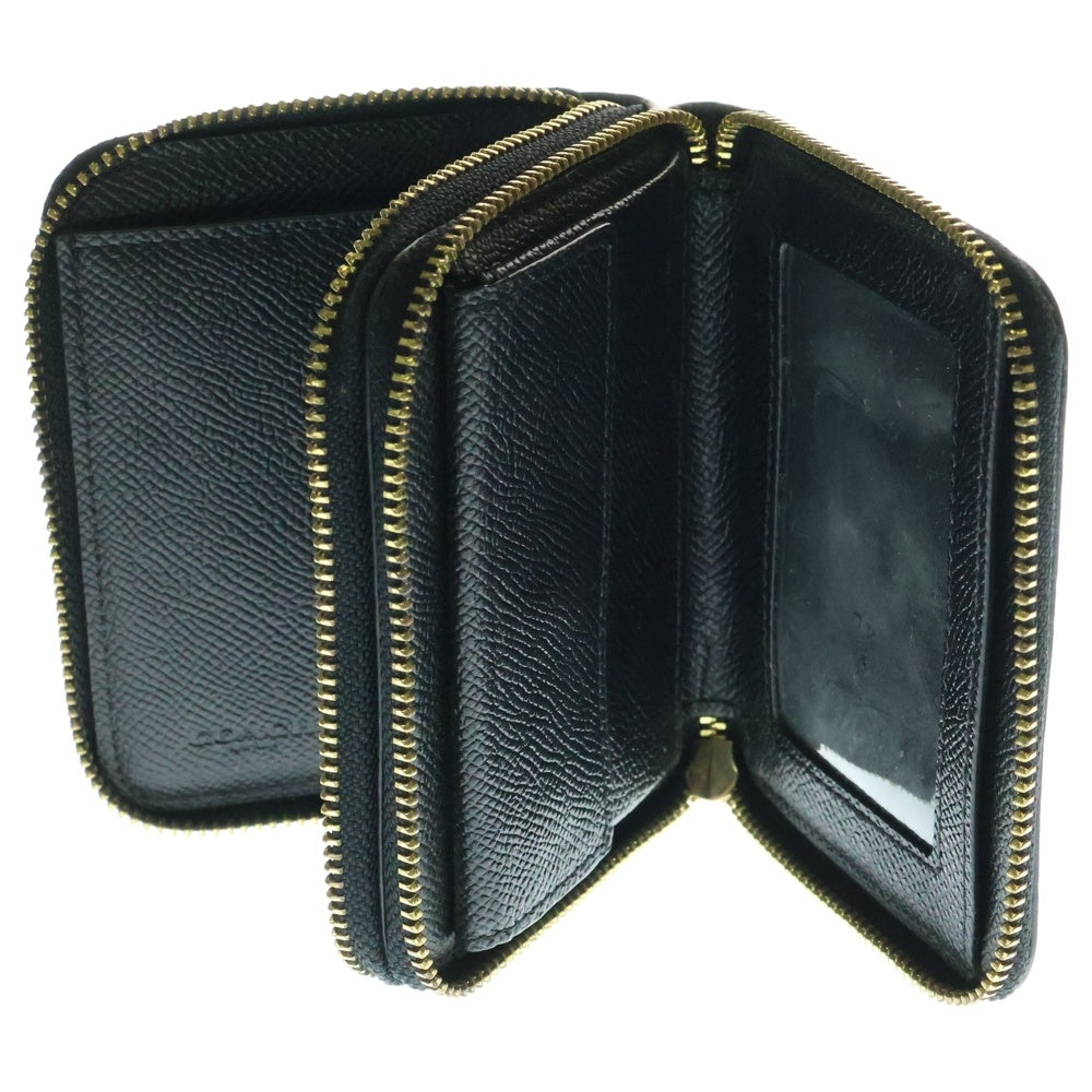 COACH(コーチ) コンパクト財布 ラウンドジップ コンパクトウォレット ミニ財布 ブラック ゴールド金具 レザー 76935