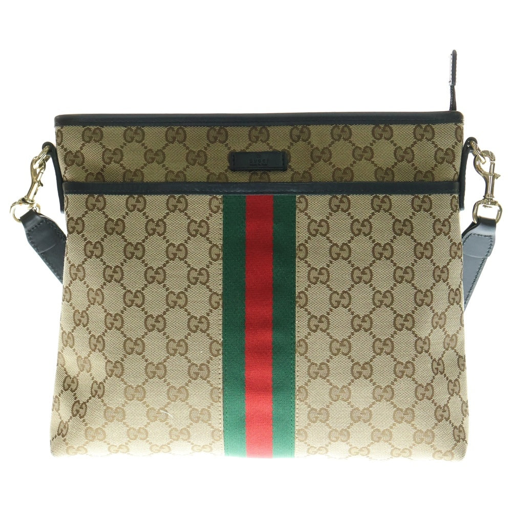 GUCCI(グッチ) GGキャンバス ウェビングライン シェリー レザー切替キャンバスショルダーバッグ ブラウン 388926