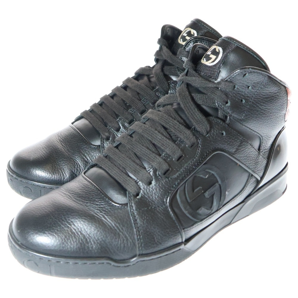GUCCI(グッチ) インターロッキングG ラバーロゴ パイソン型押し コンビレザー レースアップ ハイカットシューズ スニーカー ブラック/レッド 295322