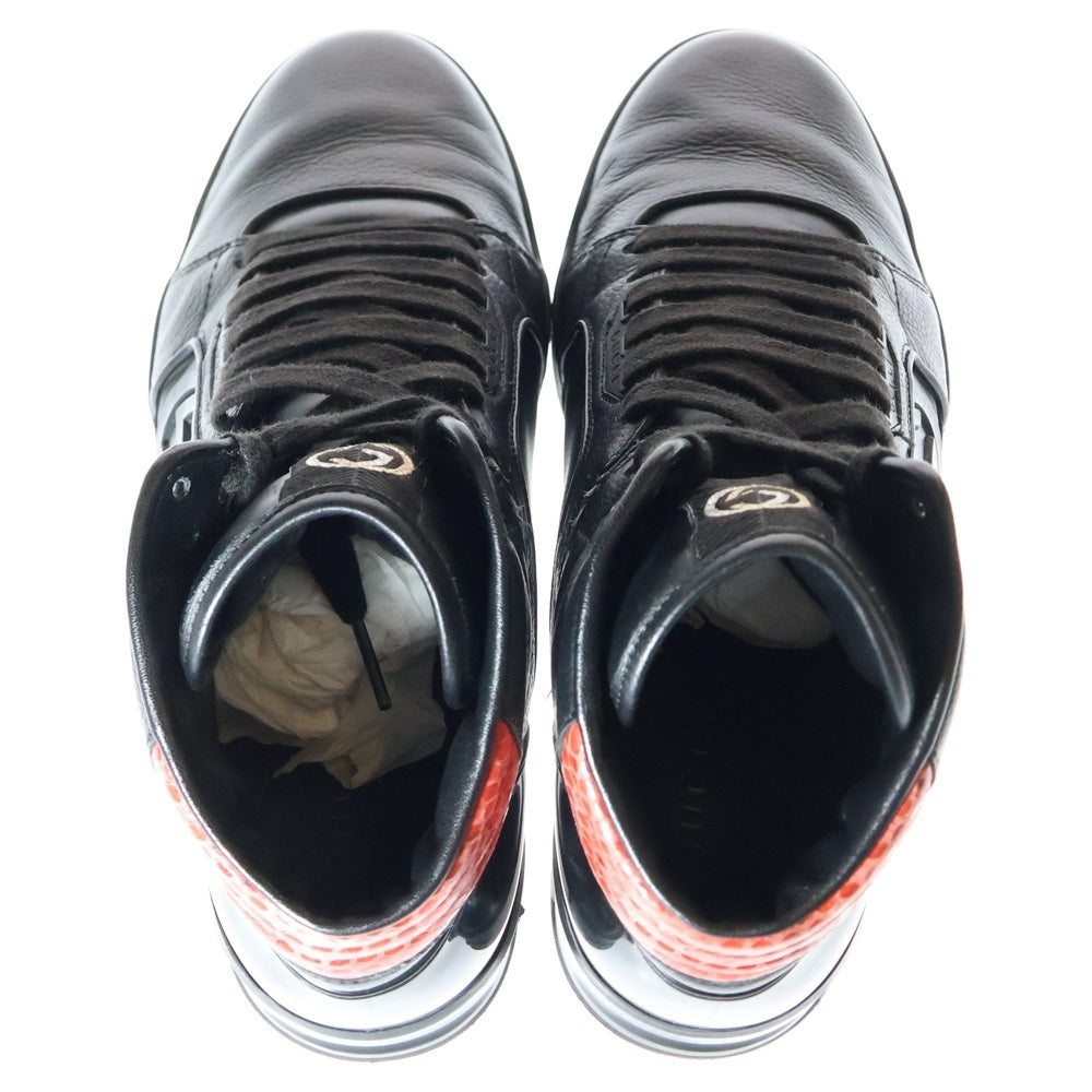 GUCCI(グッチ) インターロッキングG ラバーロゴ パイソン型押し コンビレザー レースアップ ハイカットシューズ スニーカー ブラック/レッド 295322