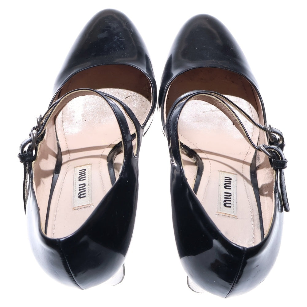 miumiu(ミュウミュウ) ベルト付パテントレザーヒールパンプス サンダル ブラック