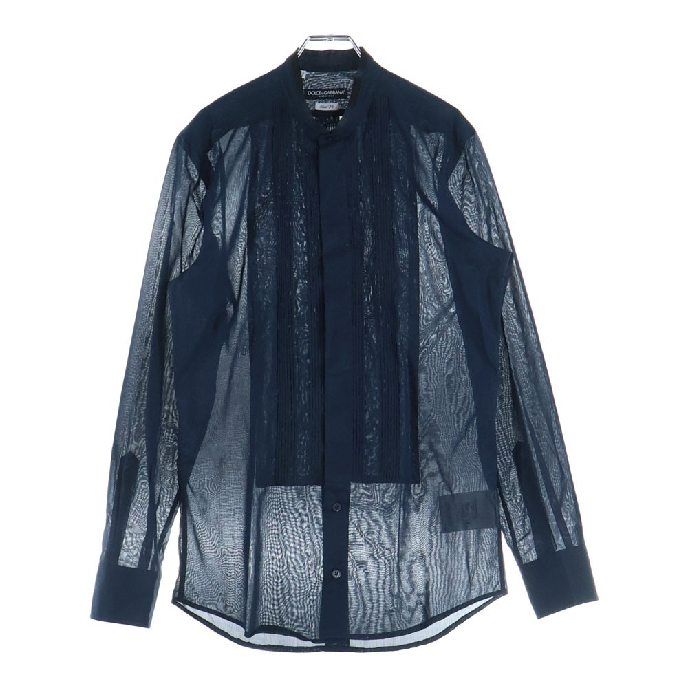 DOLCE & GABBANA(ドルチェアンドガッバーナ) スタンドカラー長袖シルクシャツ ネイビー G5281T