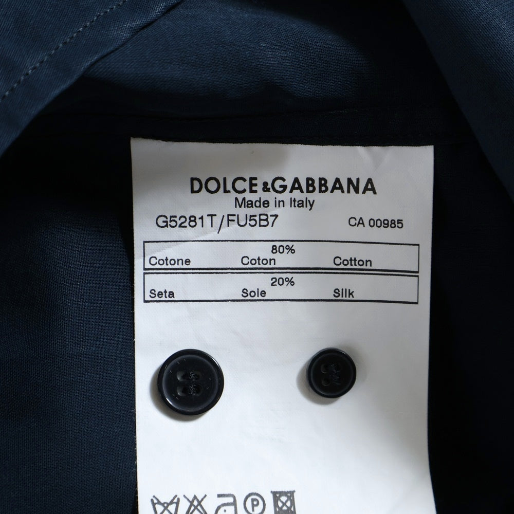 DOLCE & GABBANA(ドルチェアンドガッバーナ) スタンドカラー長袖シルクシャツ ネイビー G5281T