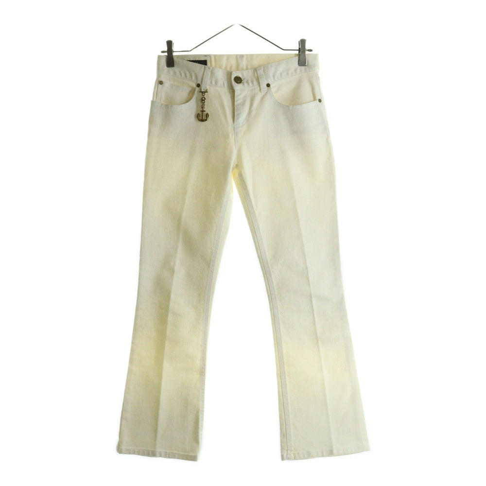 GUCCI(グッチ) アンカーチャーム ロゴ刺繍 レザーロゴパッチ ストレートデニムパンツ ジーンズ ホワイト 172316