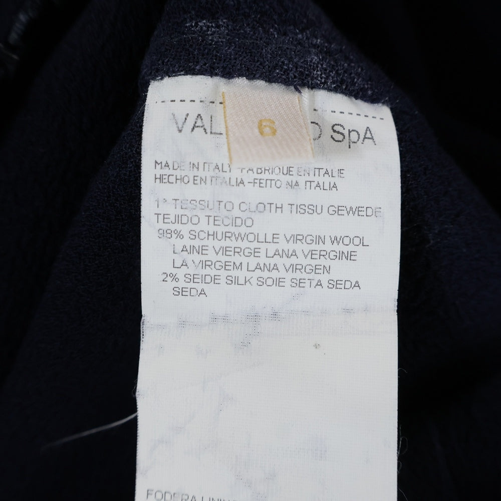 VALENTINO(ヴァレンティノ) セットアップスーツ シルク フリルカラー ダブルブレスト テーラードジャケット タイト ミディアムスカート ネイビー レディース