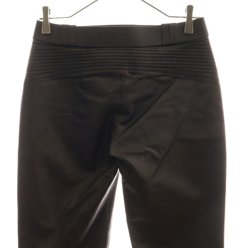 GUCCI(グッチ) インターロッキングG ベルト付き サイドジップ カウレザー ストレート パンツ ゴールド金具 ブラウン 119758