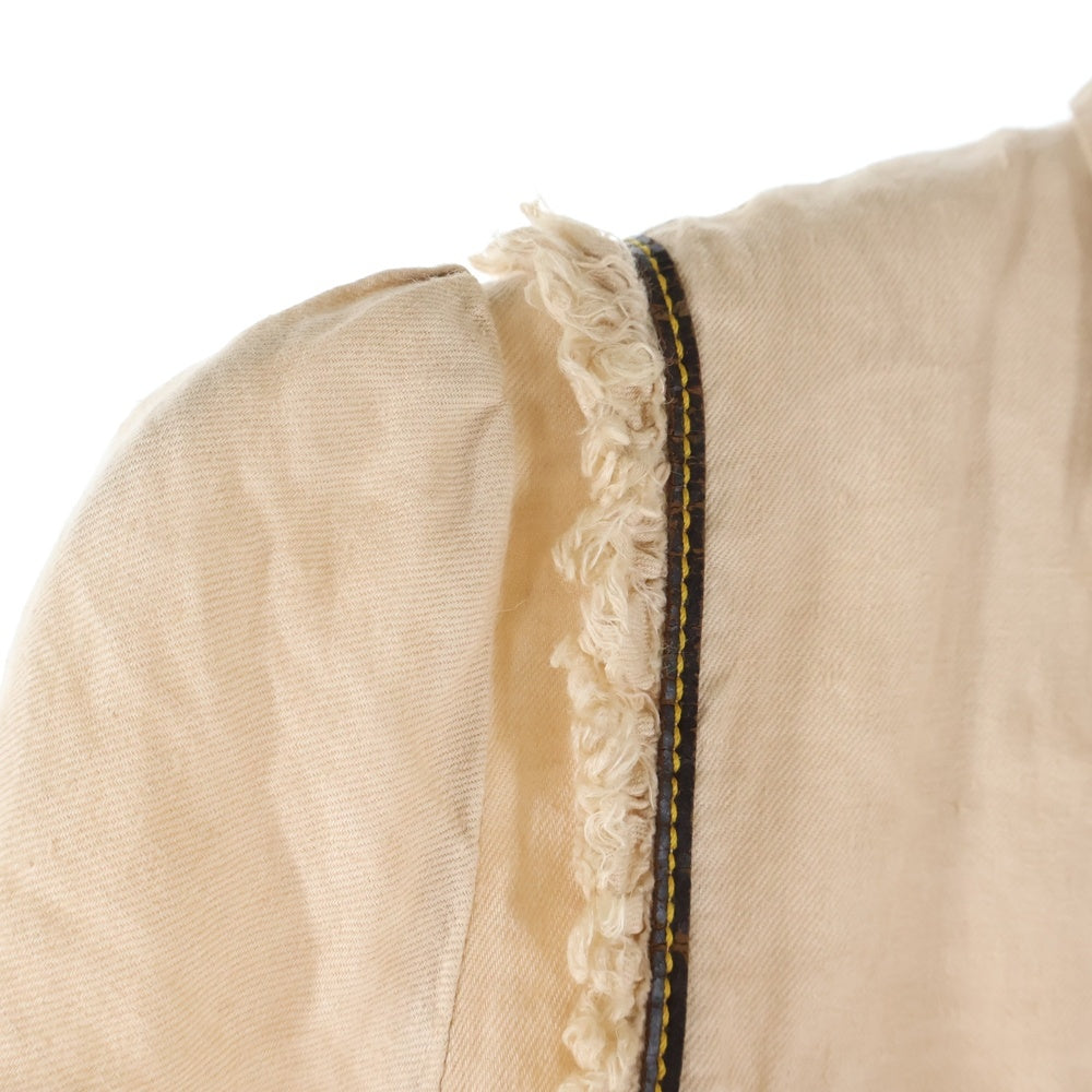 DSQUARED2(ディースクエアード) リネン レザーコード刺繍 カットオフ フリル スナップボタン パフスリーブ 半袖 ロング フレア ワンピース ベージュ レディース 73CT030PPT