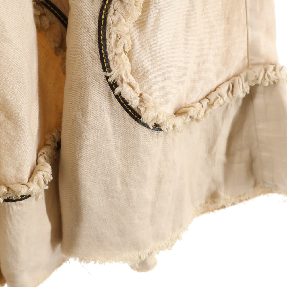 DSQUARED2(ディースクエアード) リネン レザーコード刺繍 カットオフ フリル スナップボタン パフスリーブ 半袖 ロング フレア ワンピース ベージュ レディース 73CT030PPT