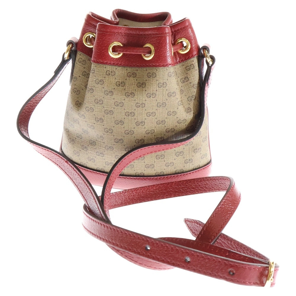 GUCCI(グッチ) ×ドラえもん マイクロGGスプリーム ドローストリング ミニバケット ショルダー クロスボディ バッグ ゴールド金具 ブラウン/レッド 647801