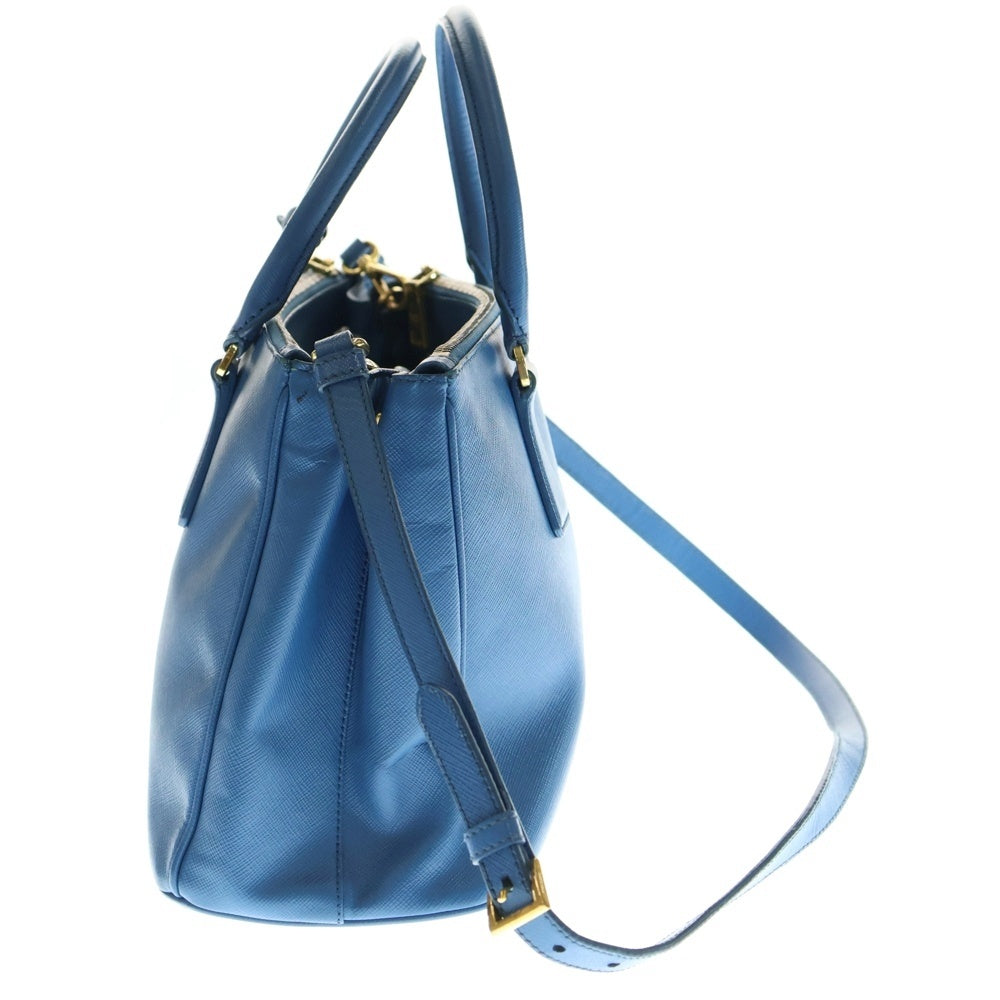 PRADA(プラダ) ガレリア 2WAYバッグ ショルダーバッグ ハンドバッグ ブルー サフィアーノレザー ゴールド金具 ダブルジップ 1BA863